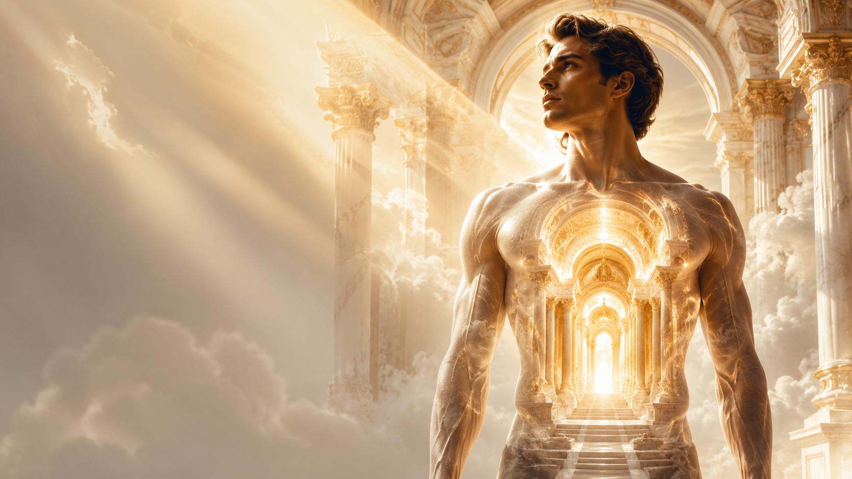 A golden temple-inspired image representing the body as God's temple.